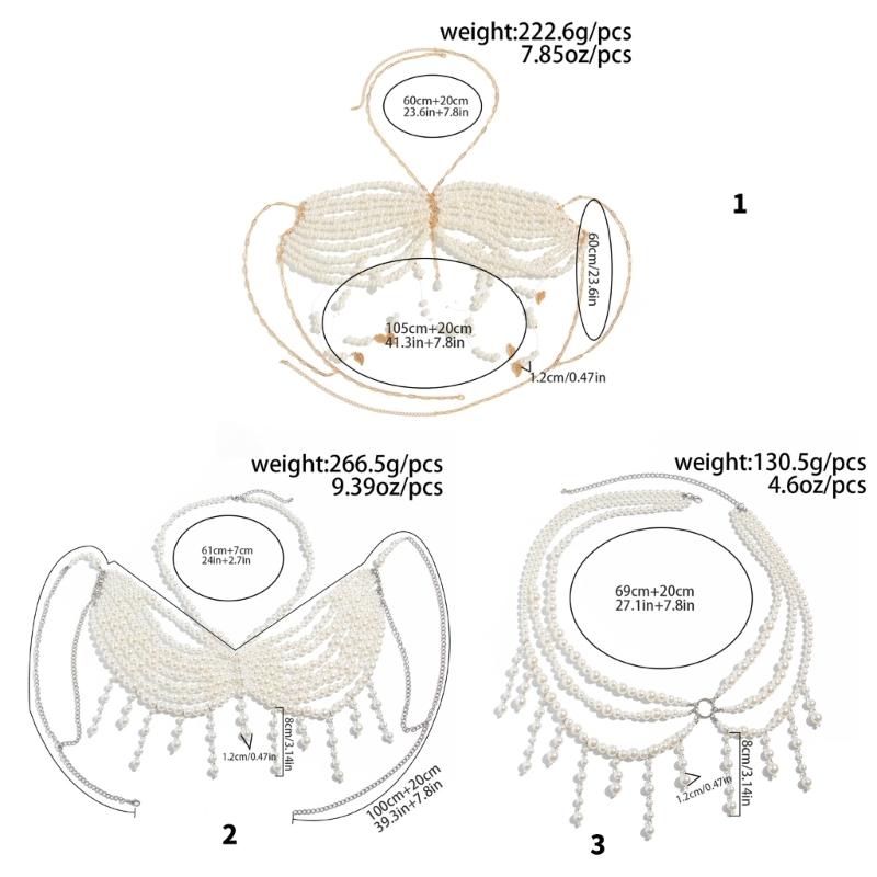 Unique Designs Elegant Pearls Body Jewelry Bra Chain Soft Fabric Decorative Accessory for Bolds Fashionable Statement
