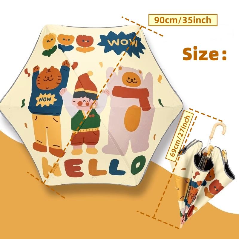 Cartoon UV Umbrella Long Hand Parasol Kids Sun Rain Umbrella Round Corners Protection Umbrellas With Reflective Strip Parasol