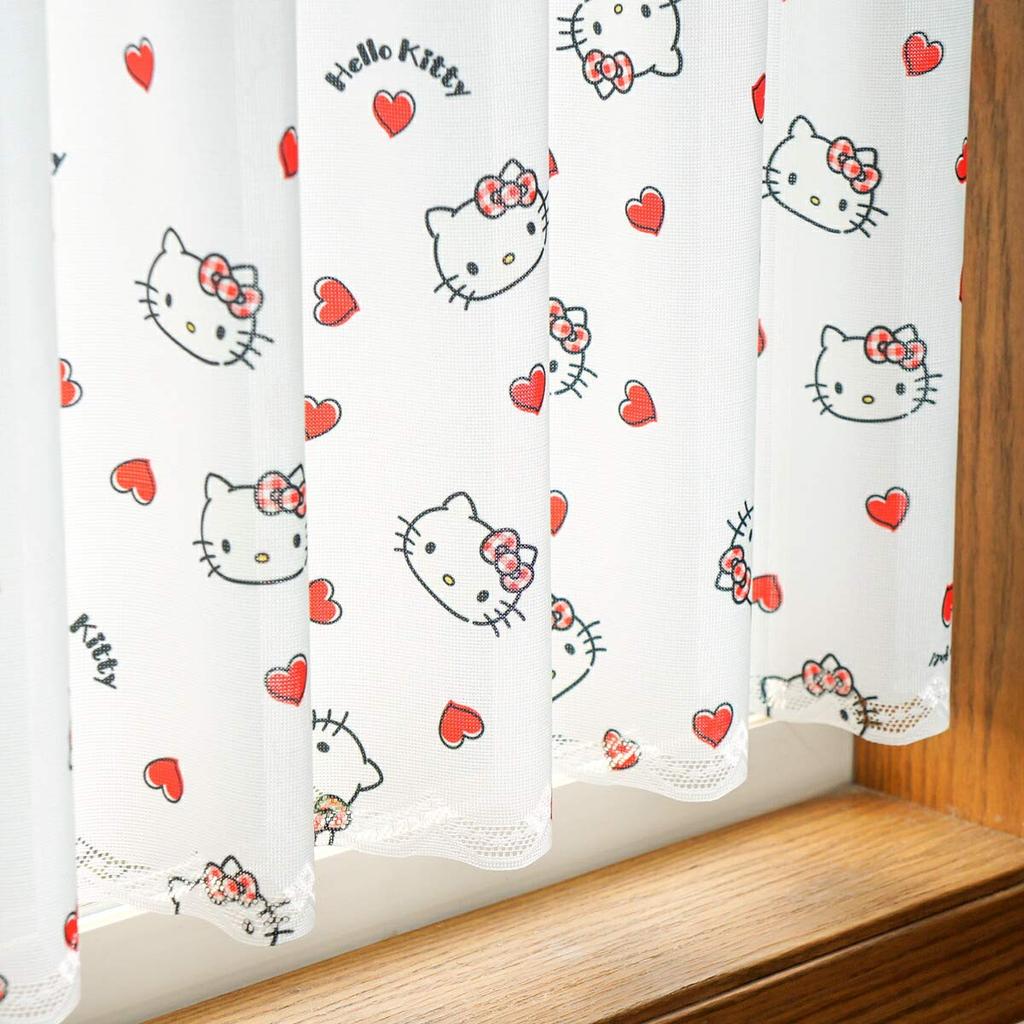 Занавеска-норен Kobo Cafe Hello Kitty Клетка с сердцем 120 см x 45 см Защитная шторка для маленького окна 93540 (W) (L)