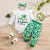 Baby Girl "My 1st St. Patrick's Day" Cotton Onesie Shamrock Print Pants Headband Outfit Set