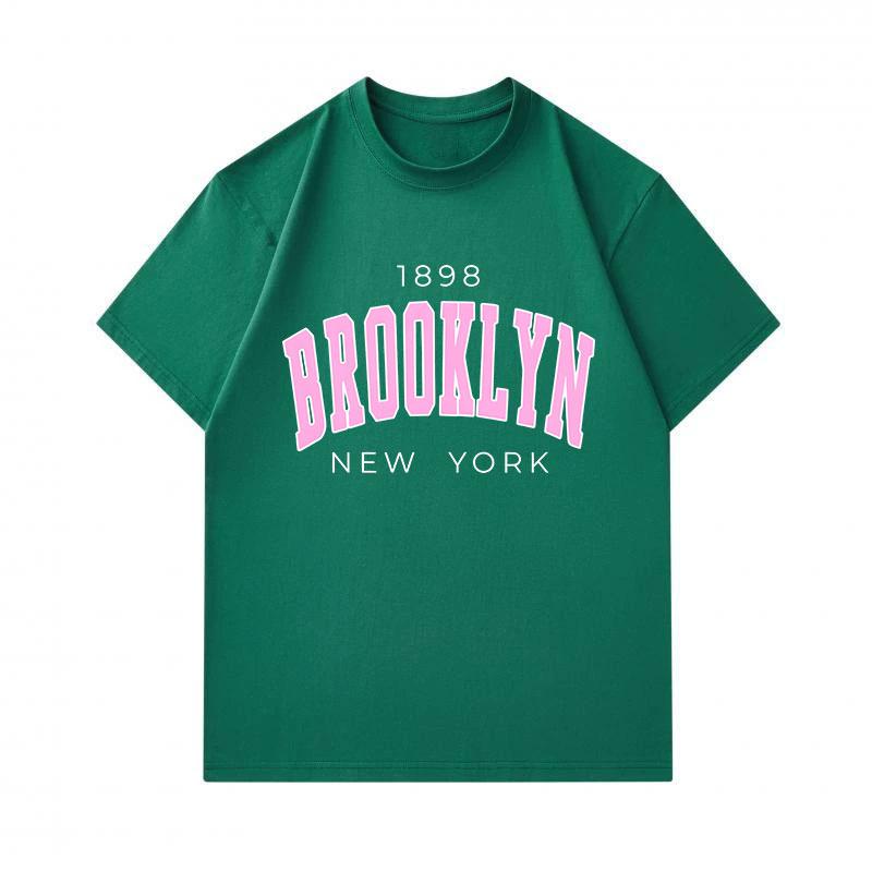 Men's 100% Cotton Crew Neck Short Sleeve T-Shirt, Brooklyn New York 1898 Retro Pink Print Casual Comfy Streetwear Tee for Daily Wear