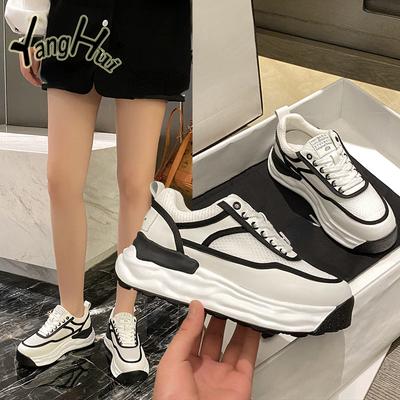 Зеленые сетчатые дышащие спортивные повседневные модные универсальные туфли на платформе для женщин в корейском стиле, кроссовки с вставками, весна-осень