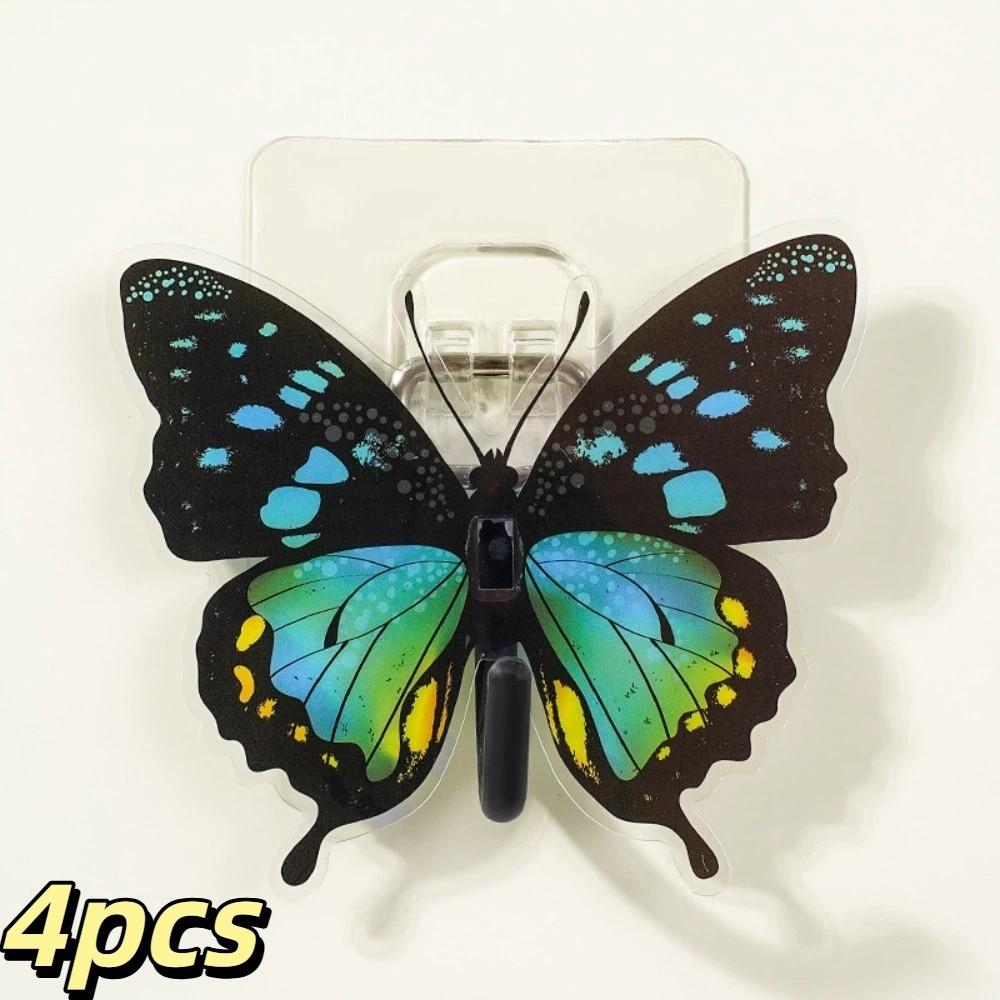 4pcs Waterproof Wall Hooks Butterfly Shape No Drill Hooks Eye-Catching Hanging Hooks  Entryway