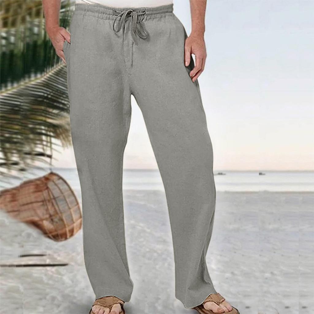 Мужские повседневные свободные и удобные повседневные брюки, хлопковые льняные брюки с пуговицами