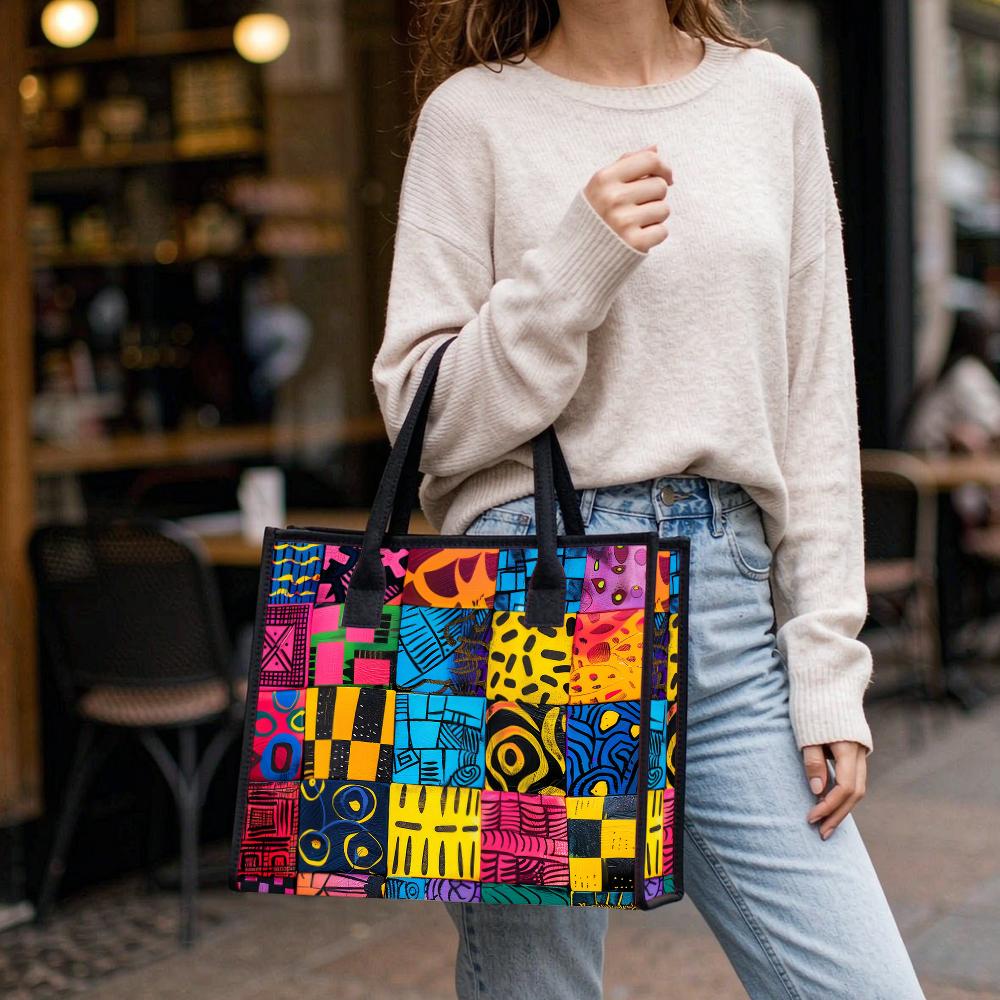 Colorful Geometric Pattern Tote Bag Fashion Large Capacity Casual Handbag for Daily Use