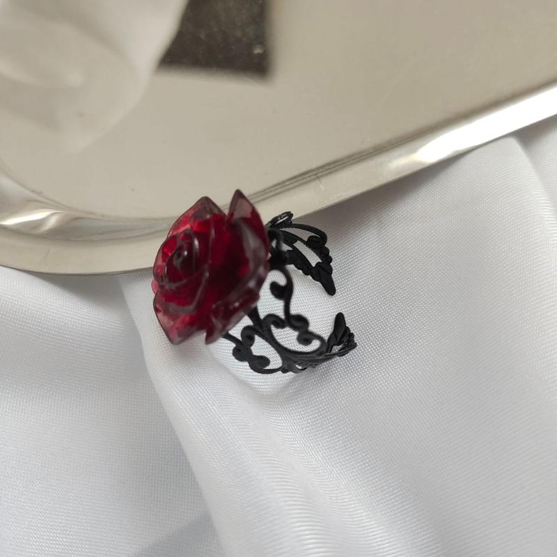 Elegant Red Rose Rings Punk Gothic Flower Adjustable Open Rings Halloween Party Cosplay Rings Jewelry Gifts for Women