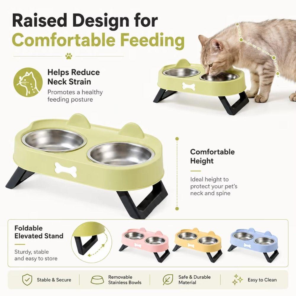 Double Bowl Raised Pet Feeder Stainless Steel Dog Food Container Elevated Cat Bowl For Small Dogs