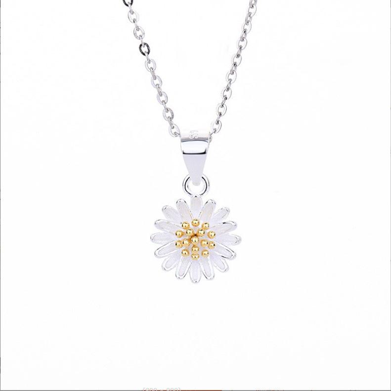 S925 Sterling Silver Necklace Fashion Korean Style Student Sterling Silver Chrysanthemum