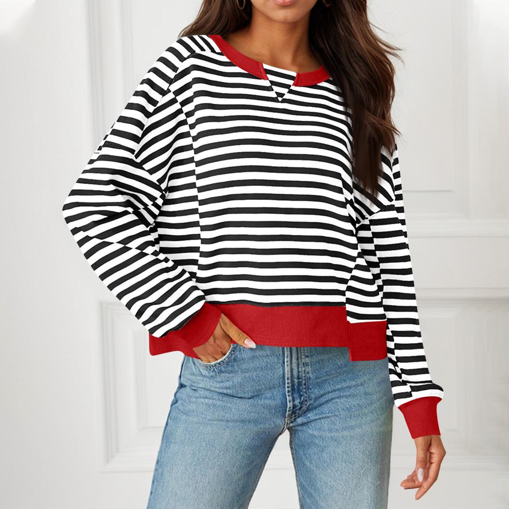 Женская толстовка с цветными блоками, повседневная удобная свободная легкая женская толстовка с длинным рукавом и круглым вырезом