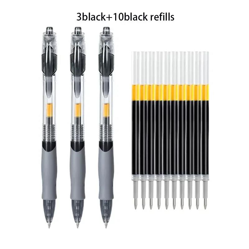 Retractable Gel Pens Refills Set Kawaii Stationery Writing Pen Black/Red/Blue Ink 0.5 Mm Ballpoint Pen Office School Supplies