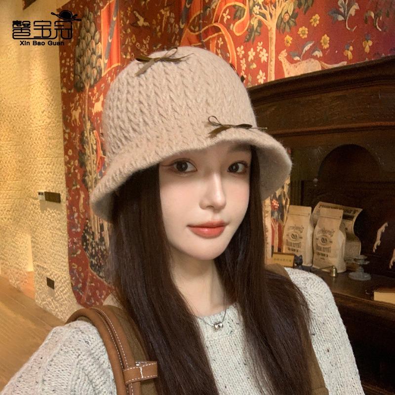 Вязаная шерстяная шапка детская осенне-зимняя ветрозащитная и теплая шляпа-ведро, подчеркивающая маленькое лицо, универсальная шапка-панама с защитой ушей