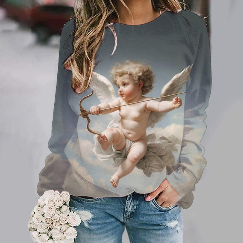 Модные новые милые толстовки Angel Baby с 3D-принтом для женщин, повседневные толстовки с длинным рукавом, уличная одежда Y2k, пуловеры, топы, женская одежда