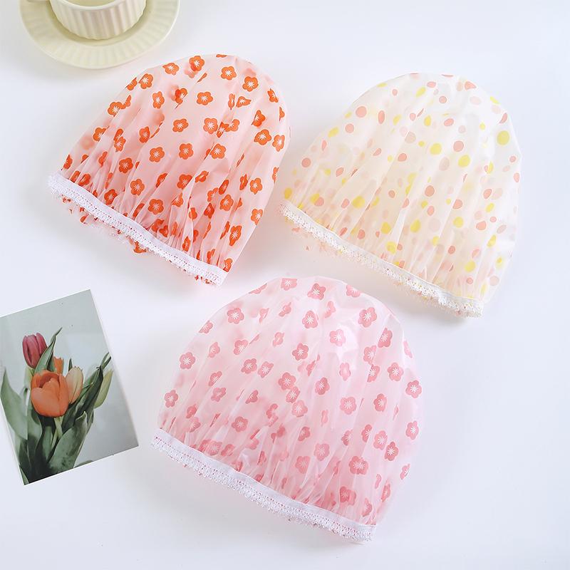 Шапочка для душа двухслойная с цветочным узором, водонепроницаемая, многоразовая, с принтом, для женщин, для спа-салона, для дома, для путешествий