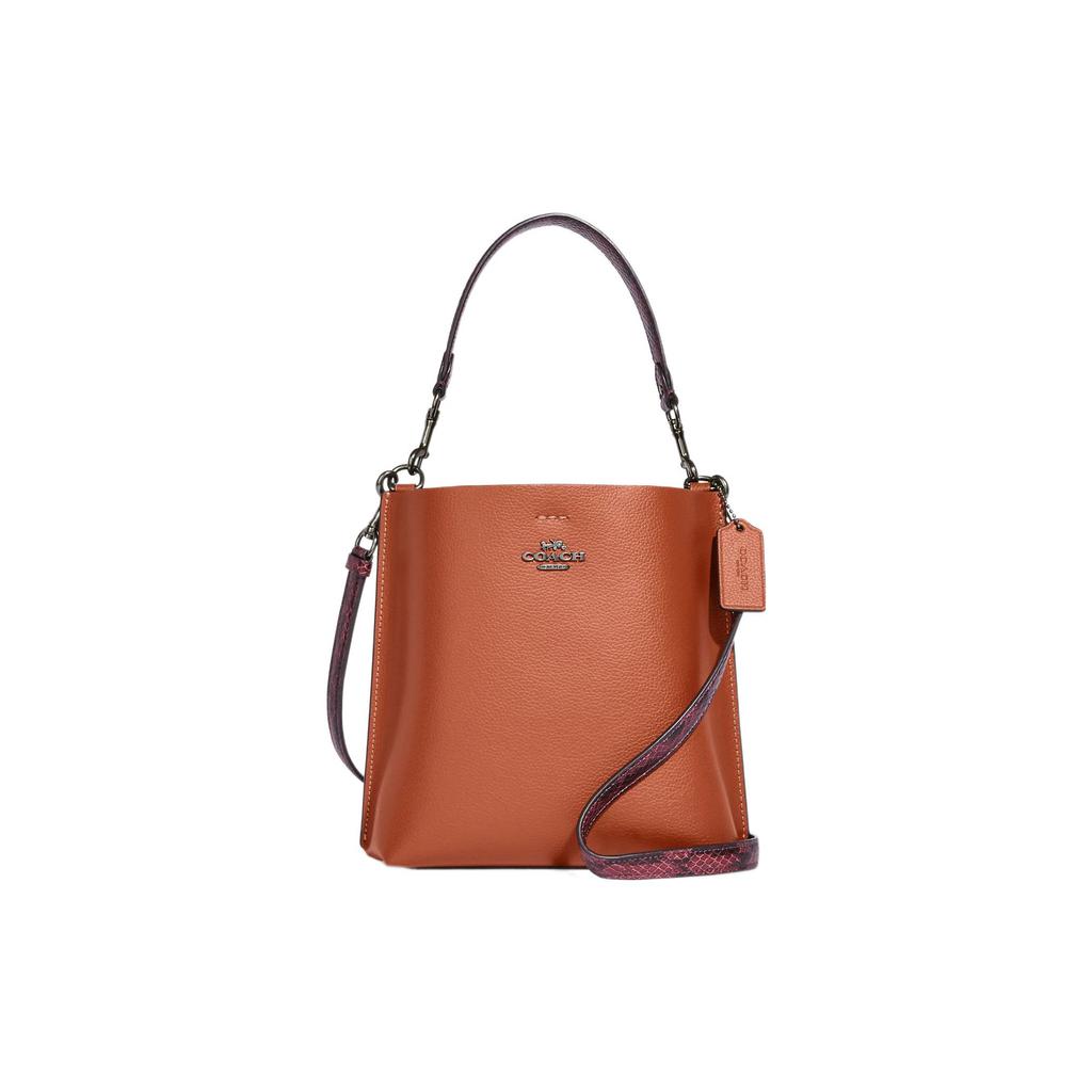 New COACH Mollie Leather Bucket Bag, Handbag, Shoulder Bag, Crossbody Bag Trumpets Women's Sunset Red CB901-QBUOJ