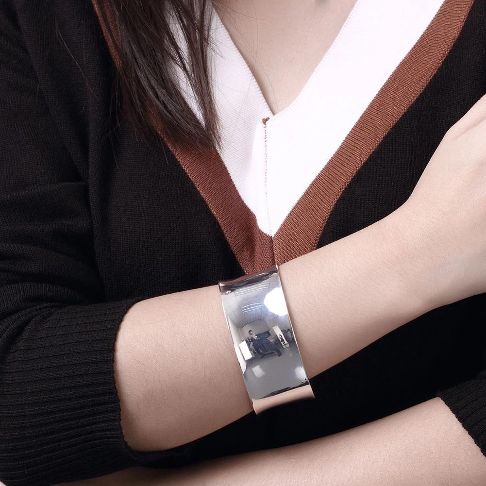 925 Silver charm Smooth wide Big bangle Bracelets for Women Luxury Fashion Party Wedding cuff Jewelry Christmas Gift