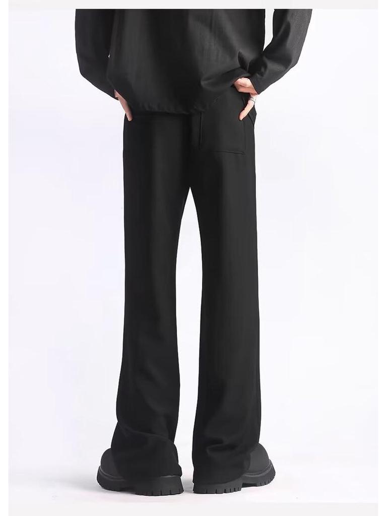 Мужские черные расклешенные брюки из драпировки - весна/осень, повседневные, прямого кроя, высокого класса