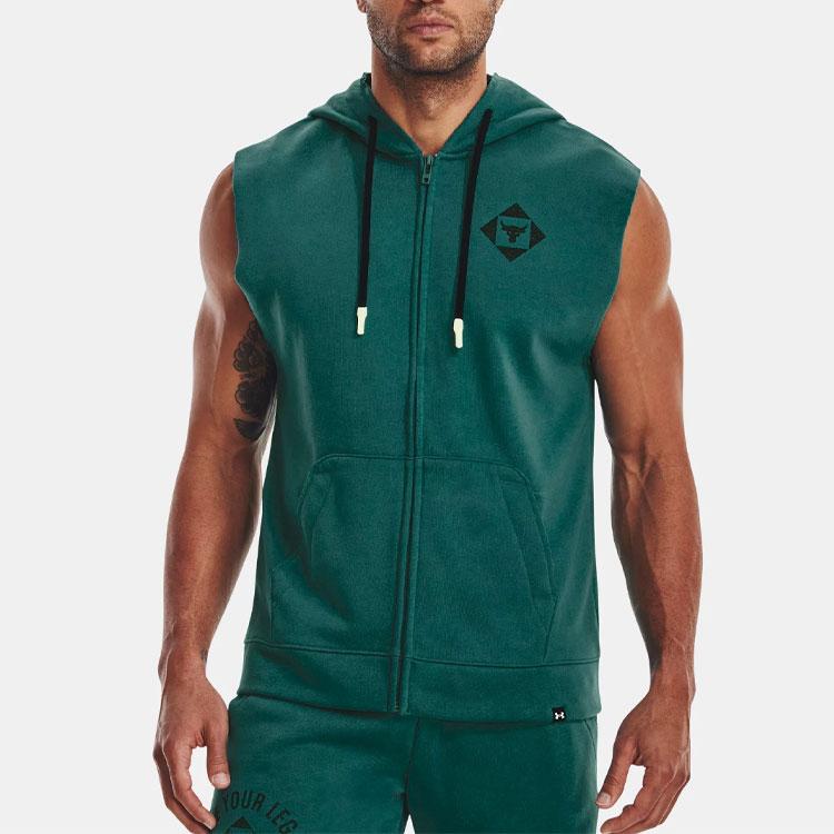 Under Armour Однотонная толстовка с капюшоном на молнии без рукавов для мужчин, цвет зеленый 1377434-722