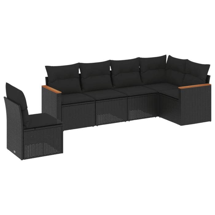 VidaXL Salon de Jardin avec Coussins 6 pcs, Canapés de Terrasse, Ensemble de Meubles de Patio, Mobilier d'Extérieur, Noir 3258415