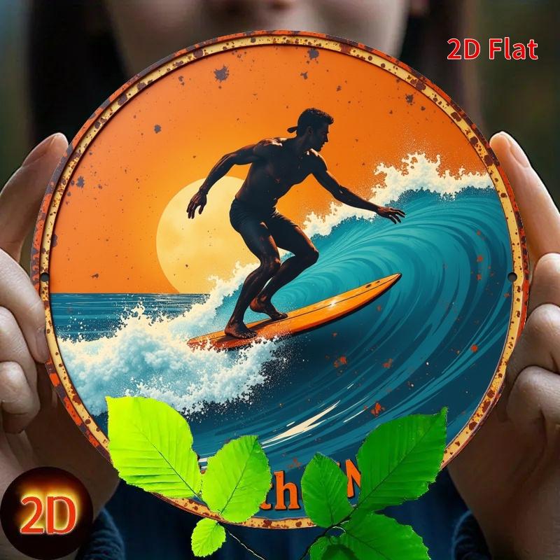Vintage Surfer Heading to Sunset Aluminum Sign x Inch Perfect for Home and Garden Decor