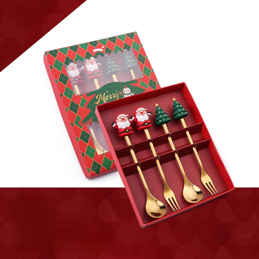 Рождественский набор ложка и вилка Десертная ложка и вилка Кофейная ложка Рождественский кулон ложка и вилка Подарочный набор Деда Мороза