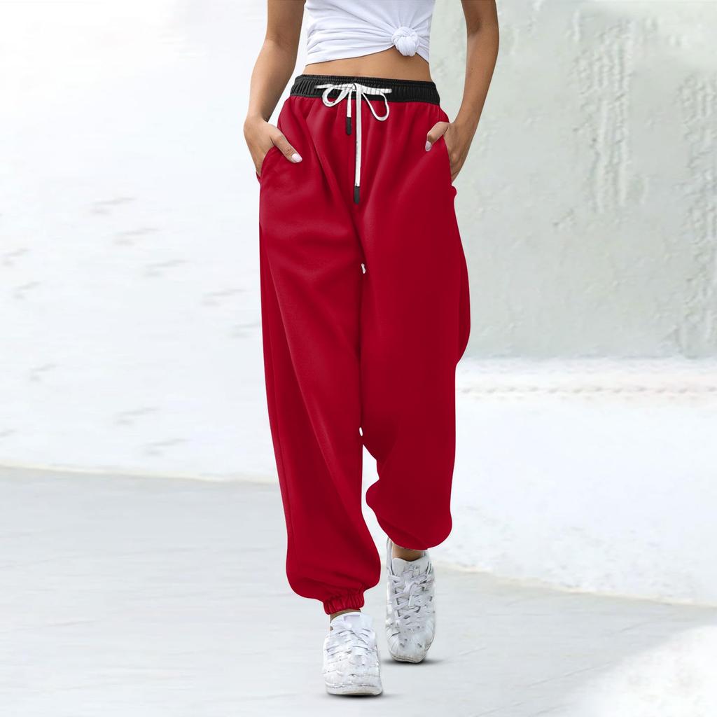 Женские модные спортивные повседневные спортивные штаны с карманами на шнурке и в тон