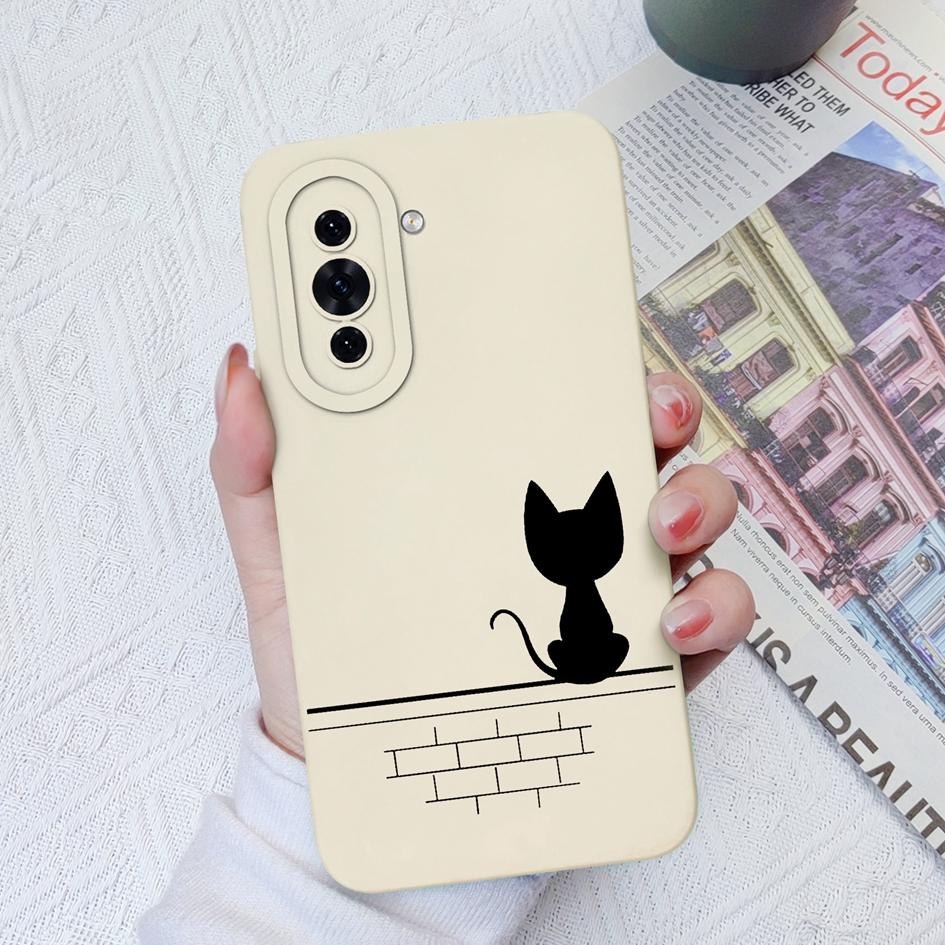 Чехол для телефона Huawei Nova 4E 5T 6 7 8 9 10 SE 11 Pro P30 P40 Lite, мягкий матовый жидкий силиконовый чехол, милый модный противоударный чехол с котом для Huawei, бампер