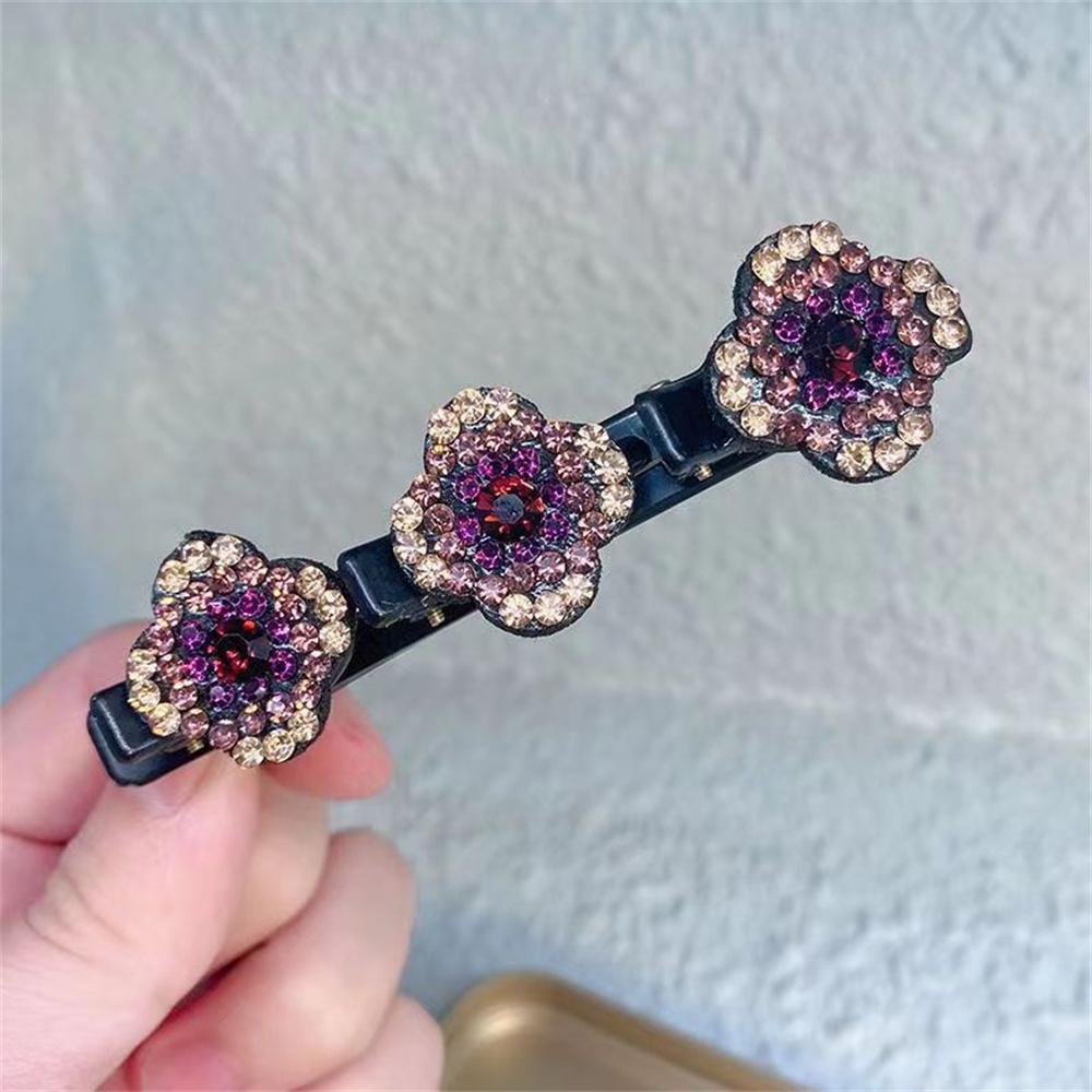 Sparkling Crystal Stone Braided Hair Clips 3 Flower Hair Accessory For Women Girls Rhinestone Braid Hairpins Sweet Hair Decorate