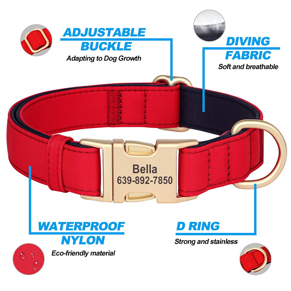 Персонализированный нейлоновый ошейник для собак, водонепроницаемые ошейники для домашних животных с индивидуальной пряжкой для маленьких, средних и больших собак, лабрадоров, бесплатное имя «сделай сам»