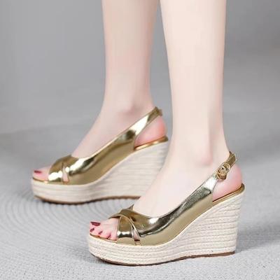 Женские сандалии на платформе и танкетке, плетеные летние туфли, новые роскошные туфли-лодочки на высоком каблуке, шлепанцы 2025, с ремешком на пятке, с открытым носком, Sandalias