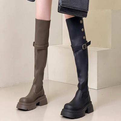 Американские ретро длинные рыцарские сапоги для женщин на осень и зиму 2025 года, новые длинные сапоги на толстой подошве с небольшой платформой, узкие сапоги