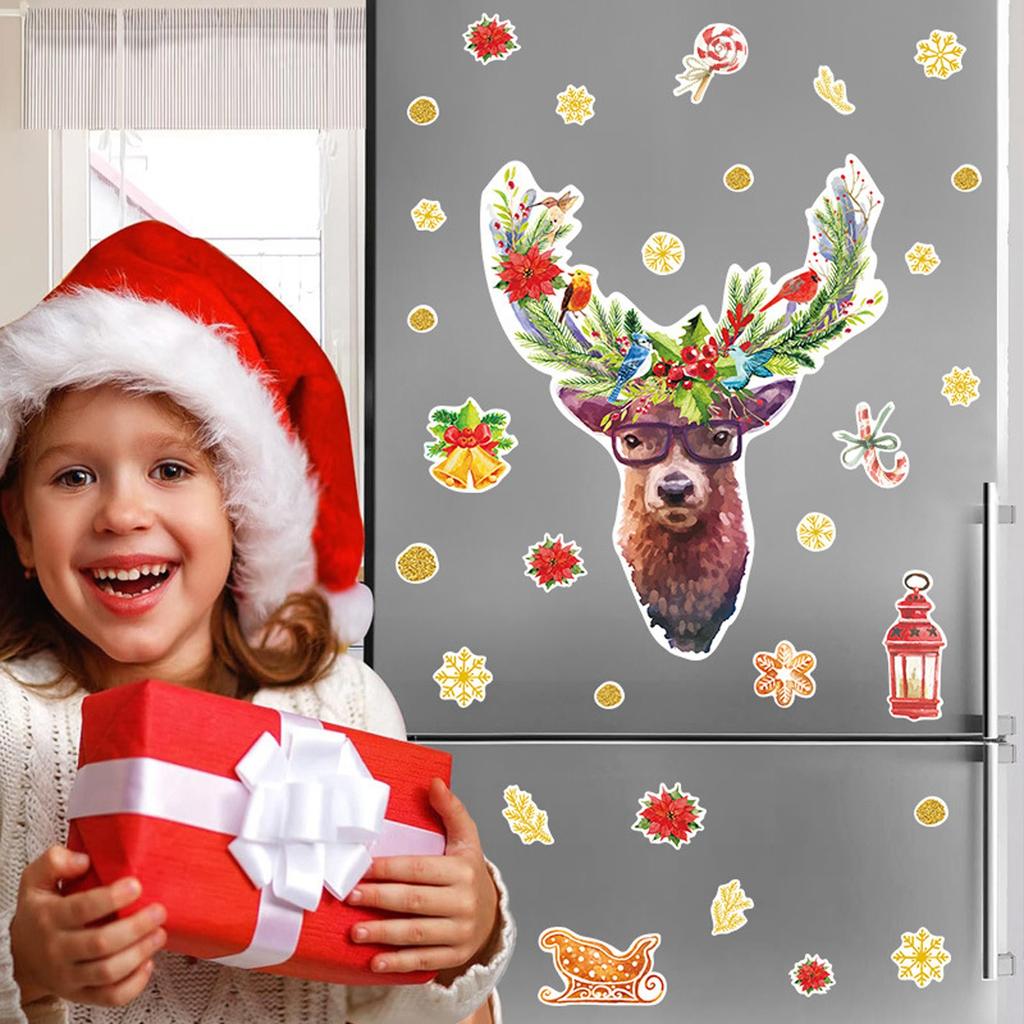 Christmas Cartoon Elk, Wall Decoration, Self-adhesive Snowflake Stickers, Refrigerator Magnets, Room Decoration