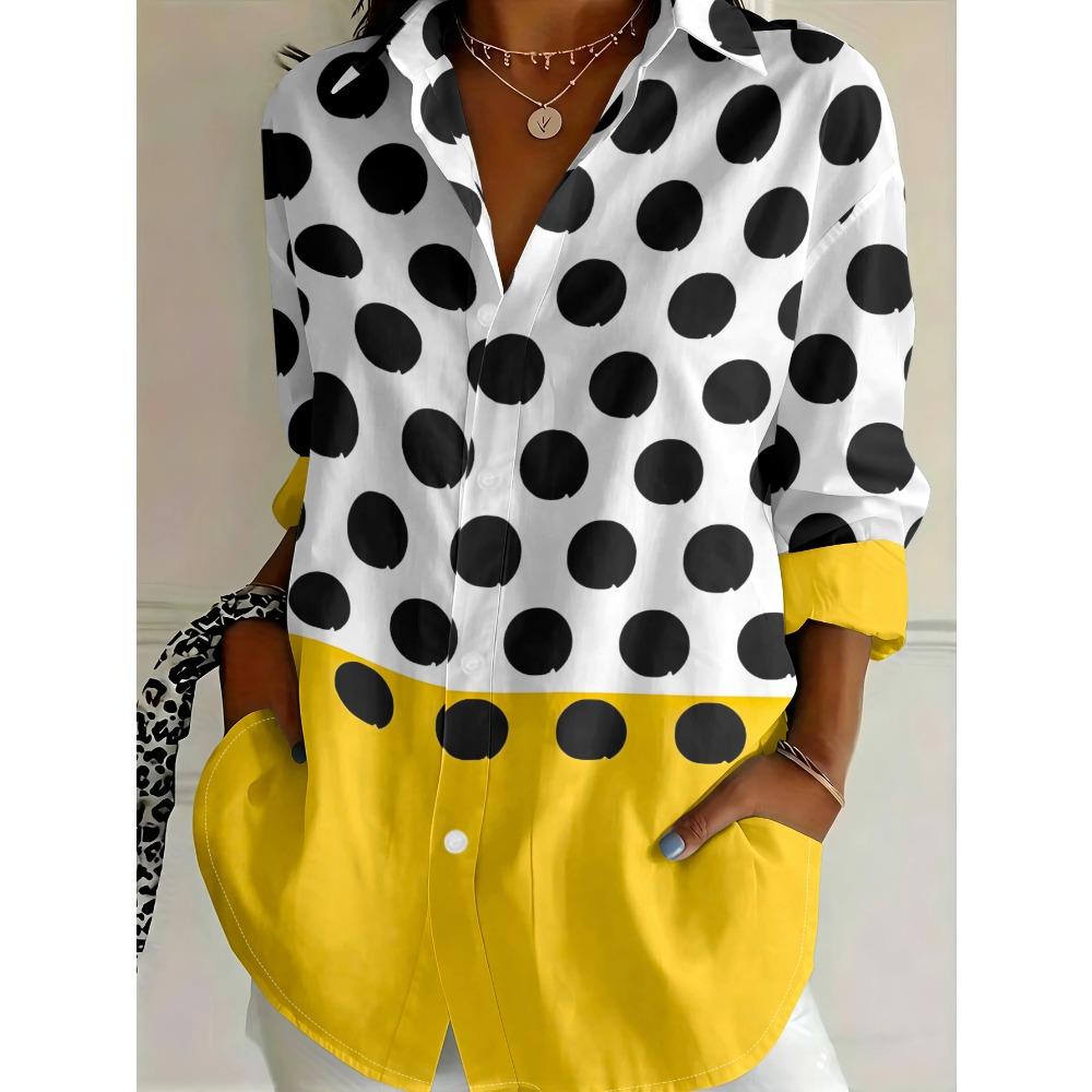 New women's casual long-sleeved shirt, casual versatile lapel button-down shirt top