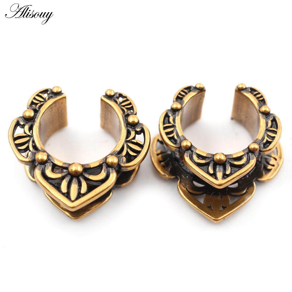 Alisouy 1PC Медь Навозный Жук Цветок Крыло Летучей Мыши Седло Ушные Туннели Затычки Расширитель Растяжитель Измерители Серьги Пирсинг Украшения Для Тела