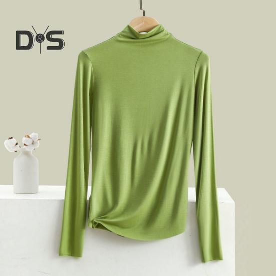 Women Bottoming Top Half High Collar Long Sleeve Elastic Skinny Soft Warm Solid Color Pullover Simple Style Lady Inner Wear Blouse