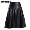 Women Spring Autumn PU Leather Skirts Lady High Waist A-line Skirt Midi Length Black Skirt Women