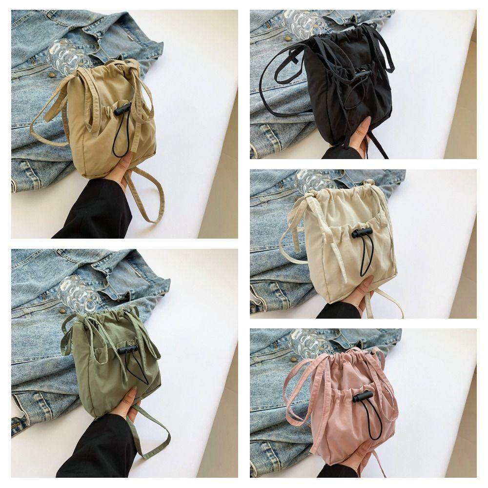 Korean Style Drawstring Canvas Bag Purse Mobile Phone Bag Casual Nylon Shoulder Bag Outdoor