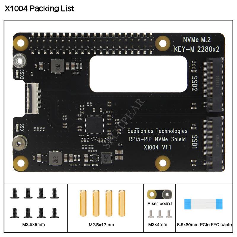 Плата расширения Raspberry Pi 5 X1004 Dual M.2 NVMe SSD с поддержкой двойного 2280 PCIe