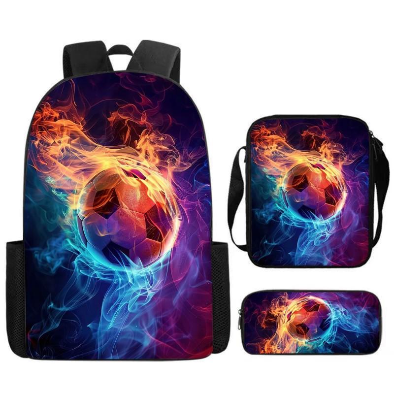 Youth Football Player Print Backpack School Kids Large Capacity Dual-Shoulder Bag Breathable Lightweight Unisex Oxford