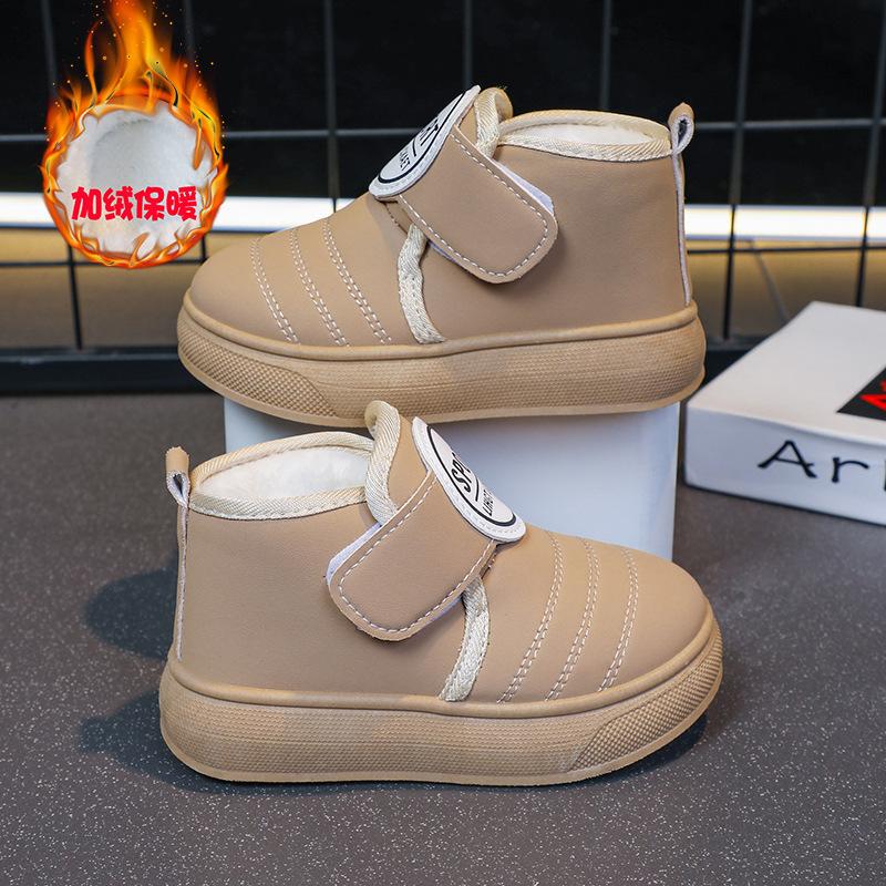 Мода 2024 Зимние Теплые Снежные Ботинки Детские Кожаные Плюшевые Ботильоны Мальчики Девочки Мягкая Подошва Хлопковая Обувь Детская Мода Обувь для Малышей