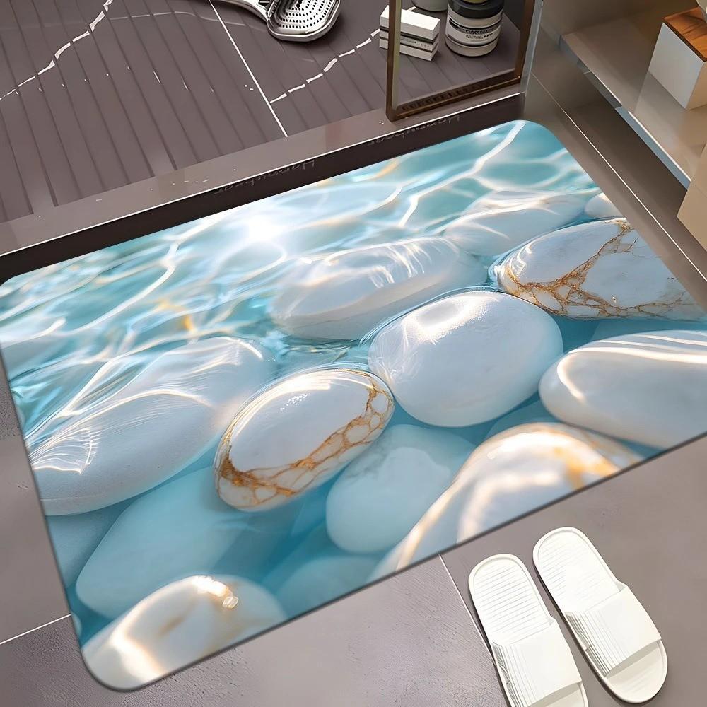 Напольный коврик из диатомитовой глины с рисунком под гальку - 60x90 см, впитывающий воду и противоскользящий, для ванных комнат и кухонь.