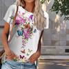 Women Summer T Shirt Flower Print Retro Fashion Short Sleeve Tees Casual Printed Tops