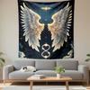 Glowing White Angel Wings with Halo and Infinity Symbol Wall Tapestry Celestial Starry Sky Decor for Bedroom