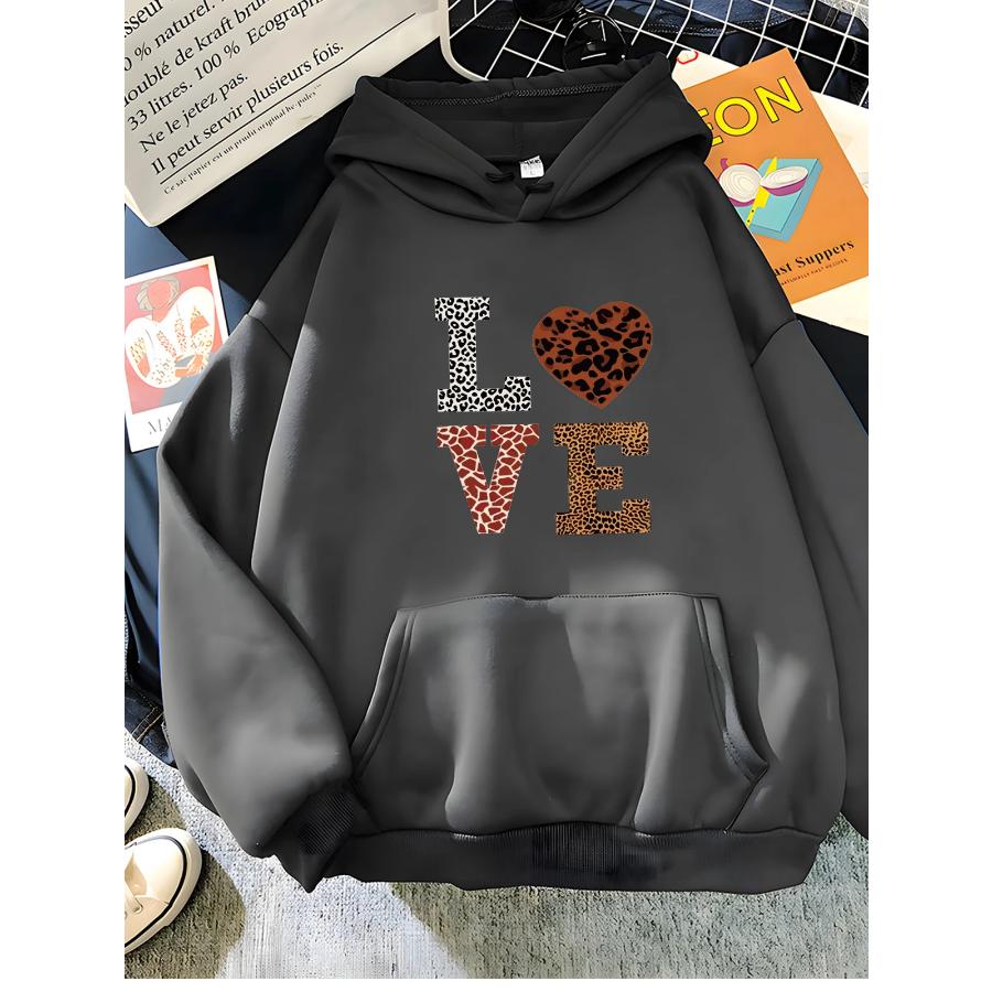 Свитшот Hirsionsan Love Letter Print для женщин 2023 года, новые зимние мягкие повседневные свободные теплые женские толстовки с капюшоном, флисовая женская одежда