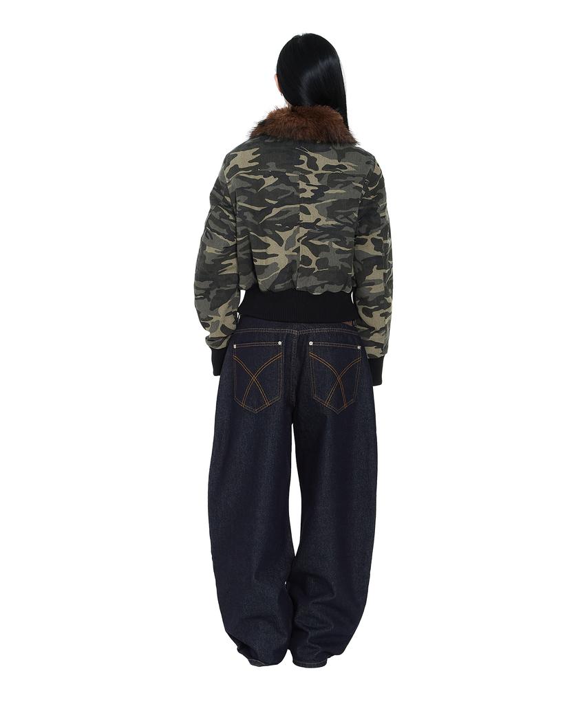 Aakam Studded High Neck Fur Jacket (Camo)