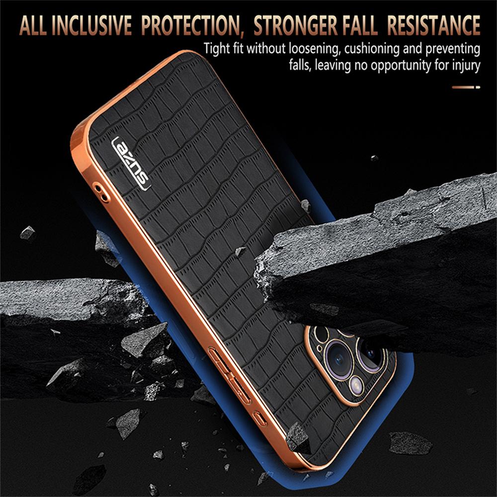 AZNS For iPhone 16 Pro Case Electroplating PU+TPU Phone Cover Crocodile Texture