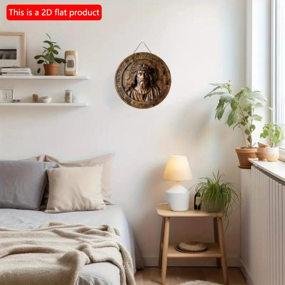1 шт. 2d плоская деревянная винтажная уникальная художественная круглая деревянная вывеска с изображением Иисуса Христа - 20 см для дома, гостиной, офиса, бара, кафе, гаража, праздничного украшения