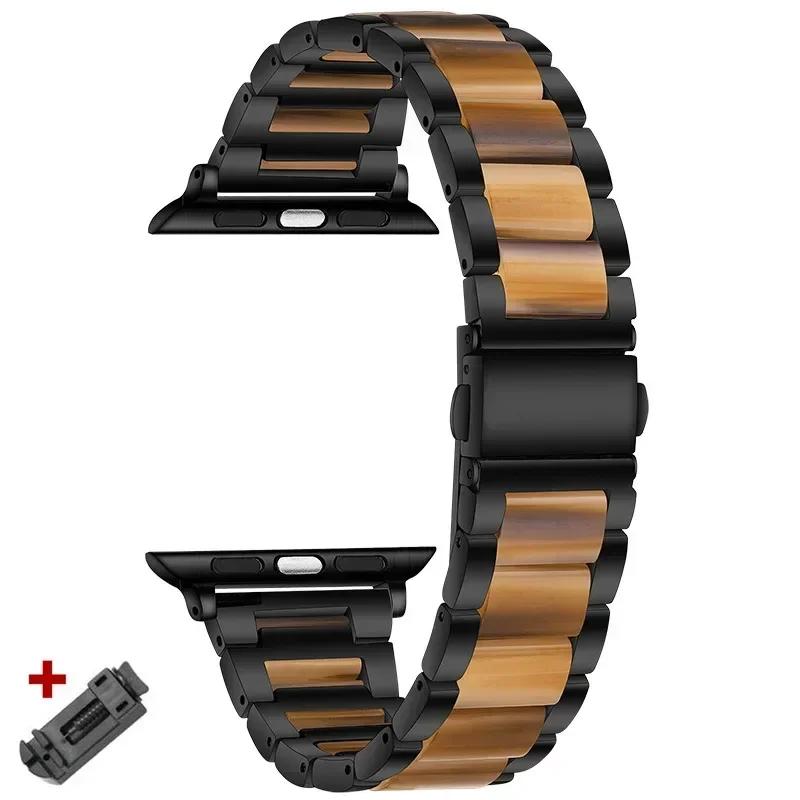 Ремешок из нержавеющей стали+смолы для Apple Watch 10 42 мм 46 Ultra 2 49 мм Женский браслет для IWatch 9 8 7 6 5 4 se 40 мм 38 мм 41 45 44 мм