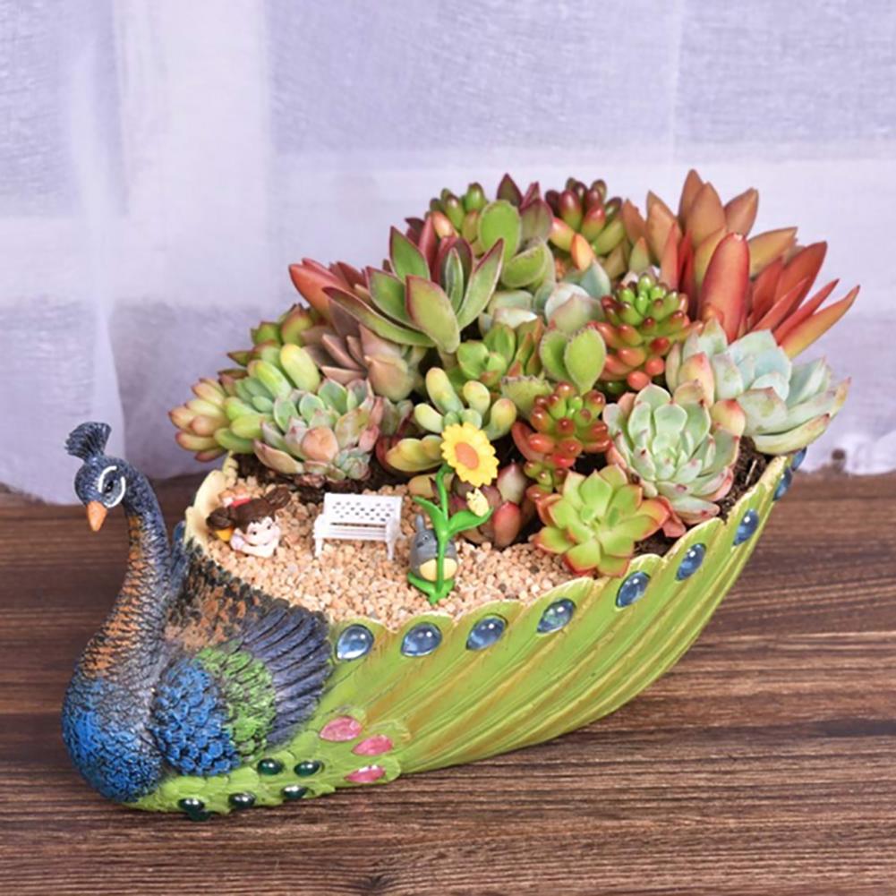 Handmade Resin Peacock Succulent Planter Pot Cactus Planter Flower Pot Container Vintage Decorative
