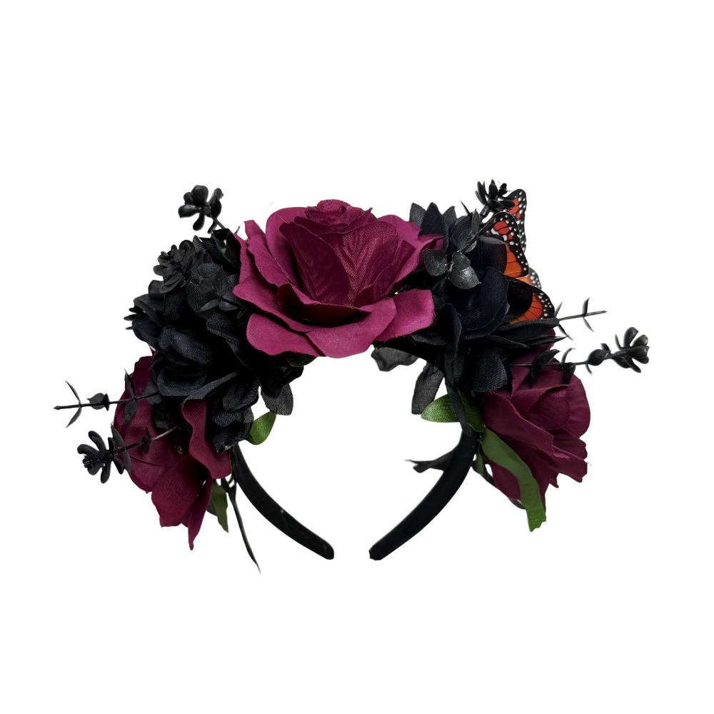 Gothic Artificial Flower Headband Realistic Costume Floral Head Wear Halloween Party
