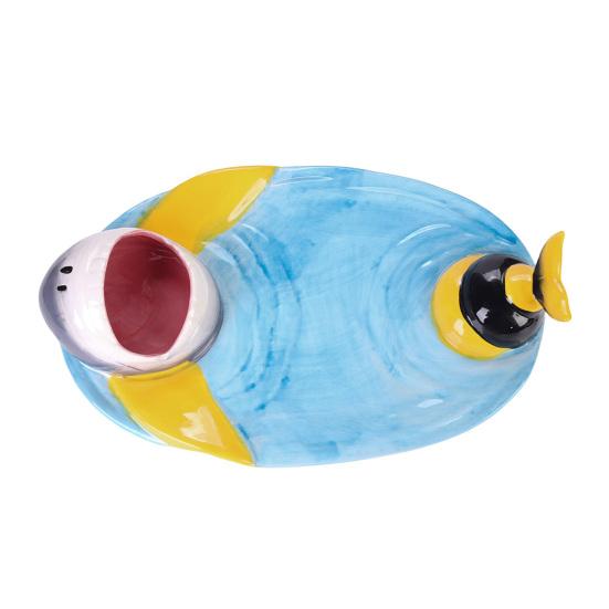 Shark Shape Dumpling Plate with Soy Sauce Dish Creative Handmade Shark Shape Platter for Sushi Cheese Board Party Tray Cute Home Dining Decor